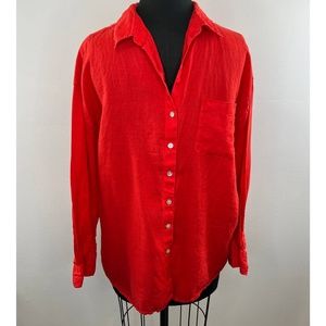 Christian Siriano Red Long Sleeve Button-Down Collared Linen Shirt Size Medium S